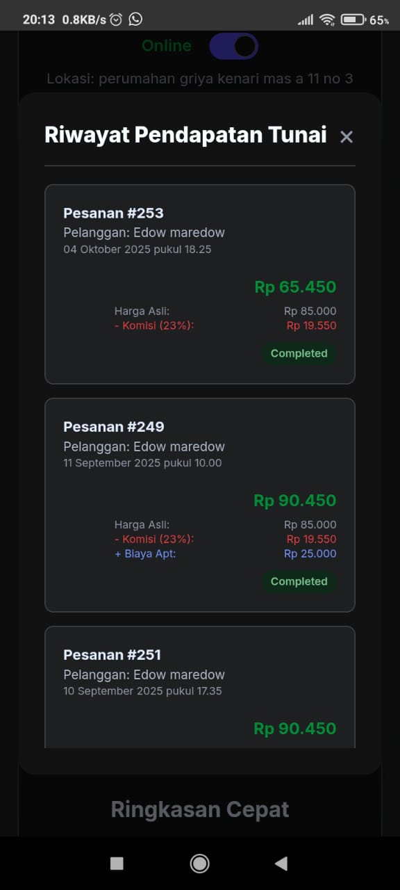 Riwayat Pendapatan Tunai