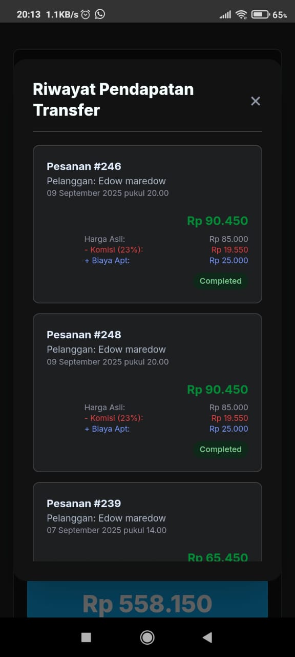 Riwayat Pendapatan Transfer