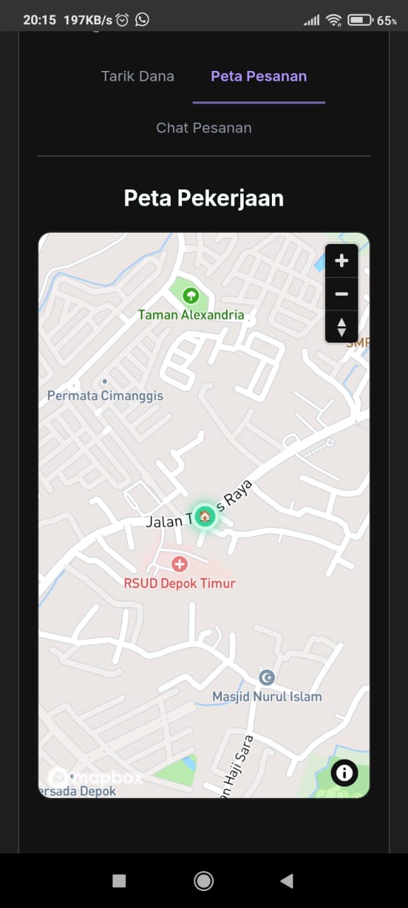 Tab Peta Pesanan menunjukkan lokasi pekerjaan